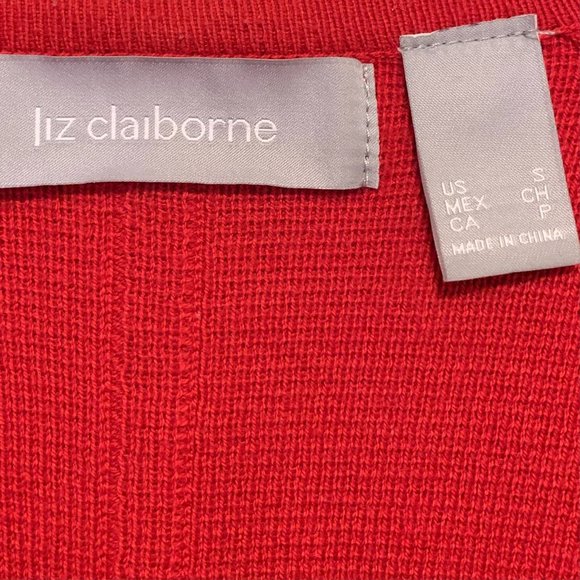 Liz Claiborne Red Crew Neck Cardigan Sweater - Picture 4 of 7